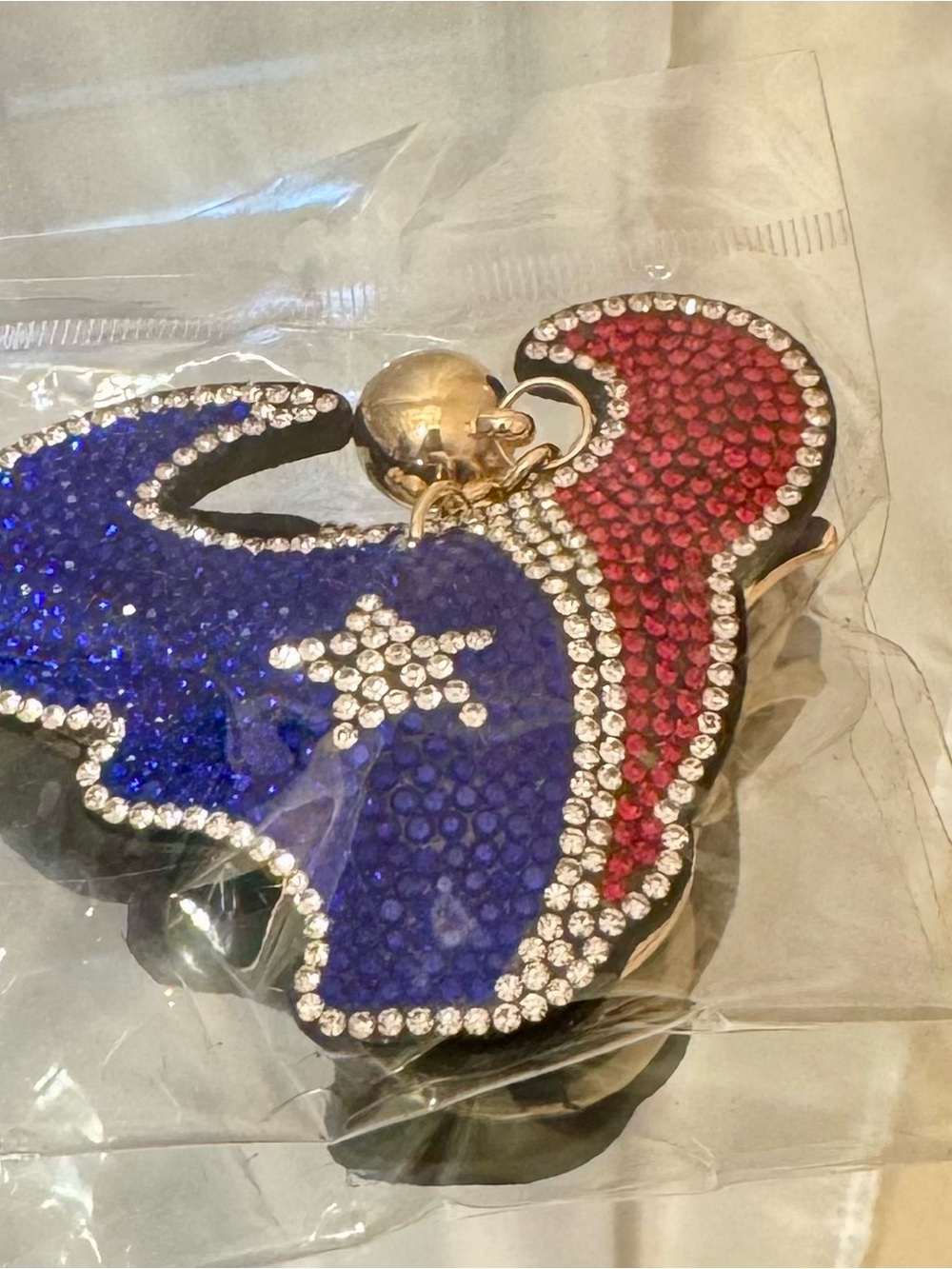 New Crystal-Embellished Blue & Red football team Keychain/bag charm